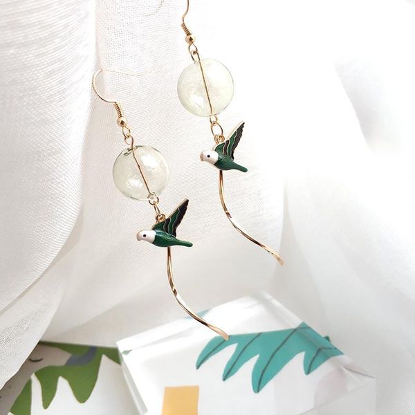 

dangle & chandelier brief swallow bubble earrings for women 2021 artsy sweet glass ball bird long drop girls fashion chic brincos, Silver