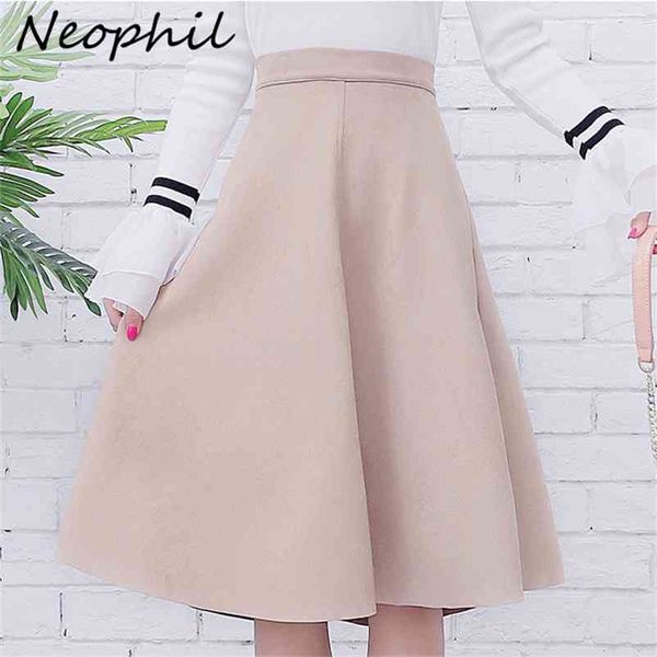 

neophil women suede high waist midi skirt winter vintage style pleated ladies a line black flare skirt saia femininas s1802 210724