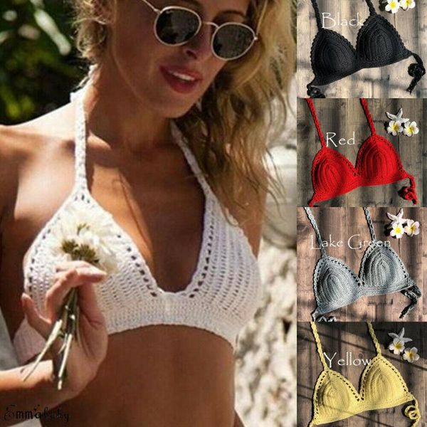 

women crochet swimsuit knitting bar bandage beach beachwear bikini tank bra wear two-piece suits