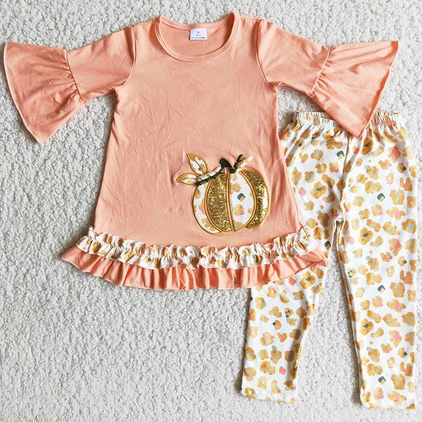 

fashion kids designer clothes girl sets halloween baby girls clothing embroidery pumpkin sequins boutique kid children outfits wholesale tun, White