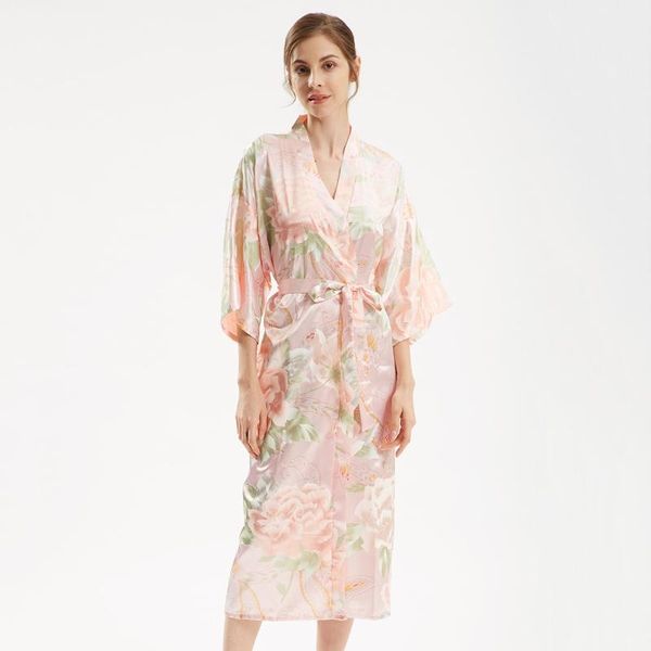 

women's sleepwear novelty satin long bride wedding robe home clothing print kimono bathrobe intimate lingerie lady gray homewear, Black;red