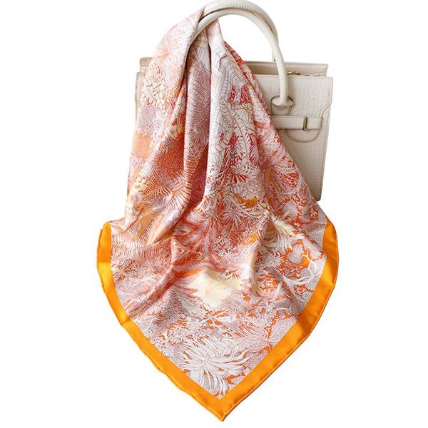 

scarves luxury 100% twill silk scarf women fashion forest house square shawl stole head neck hijab bandana headscarf 90*90cm, Blue;gray