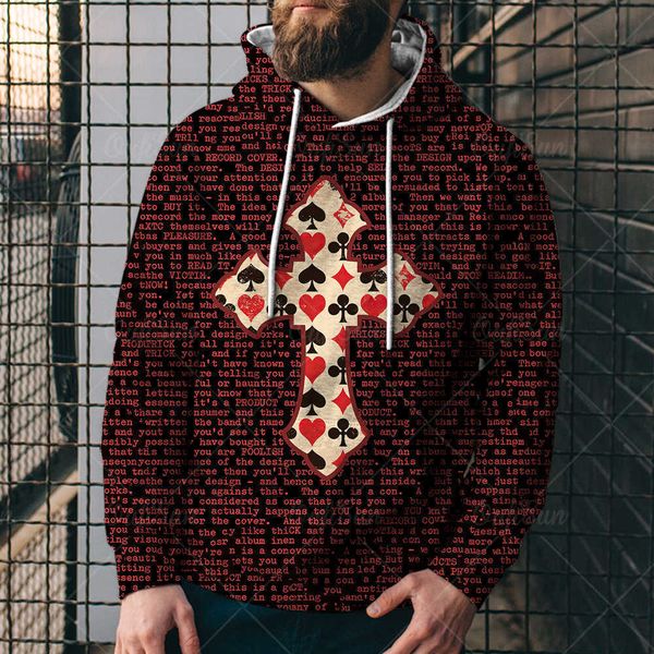 

2021 summer fashion sweater digital printing skeleton crusader poker seri men's hoodiestzr, Black