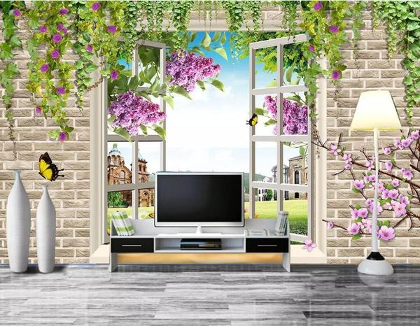 

wallpapers cjsir custom wallpaper hd minimalist window flower landscape tv background walls murals living room bedroom 3d decor