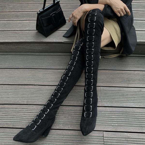 

boots 2021 autumn style suede over-the-knee long-tube women's thick and high-heeled handmade, Black