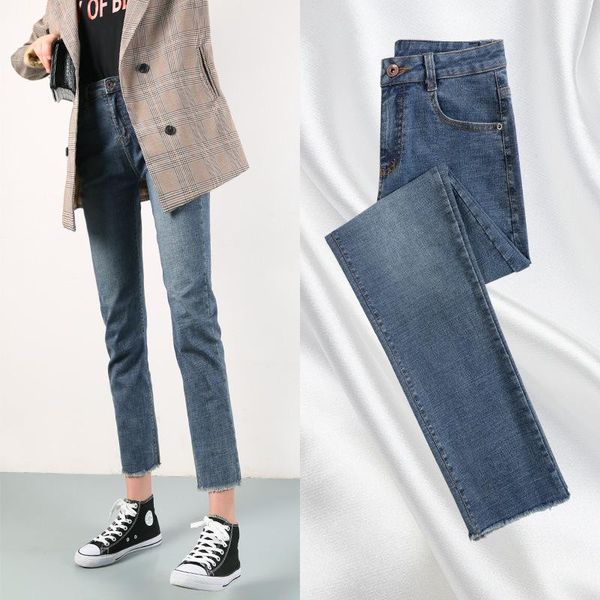 

women's jeans summer thin women skinny ankle-length pants for spring autumn high waist straight thick pile winter jean, Blue