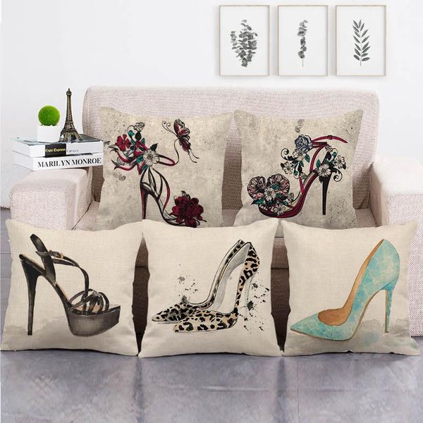 

cushion/decorative pillow watercolor ladies high heels cushion cover linen pillowcase living room sofa bedroom bay window decoration accesso