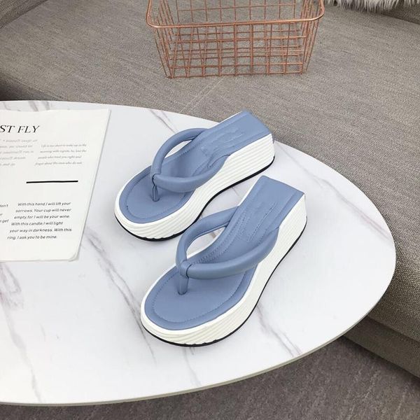 

slippers arrival 2021 spring and summer high heel platform comfortable flips genuine leather women shoes, Black