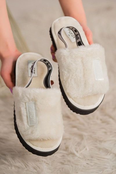 

slippers women's furry eva outsole fluffy panduf, Black