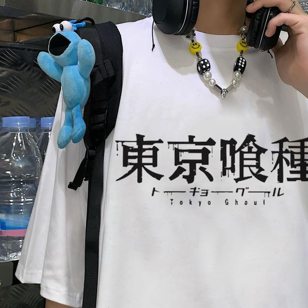 

womens t shirt tokyo ghoul streetwear harajuku japanese anime punk dark cartoon kaneki ken eye printed loose, White
