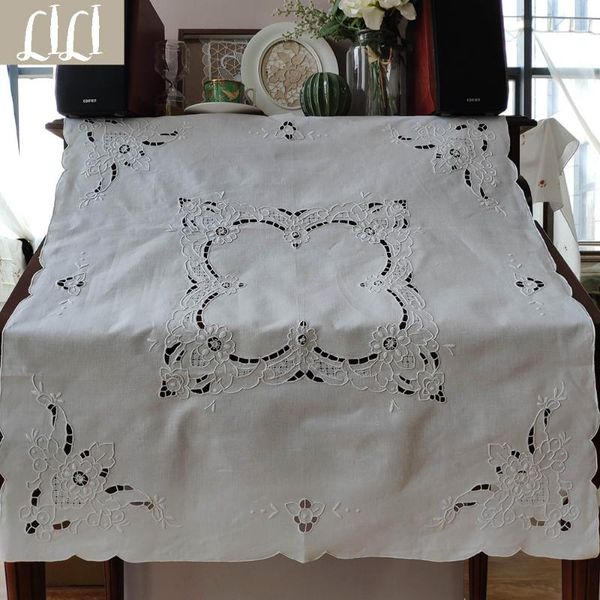 

table cloth hand-embroidered cutwork tablecloth hollowed designs white linen