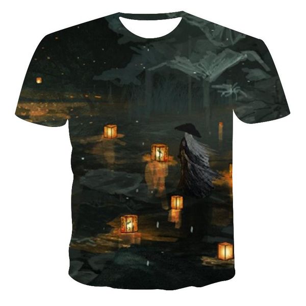 

men's t-shirts 2021 fashi summer t-shirt with round neck short sleeve night sky flame 3d printed top, White;black