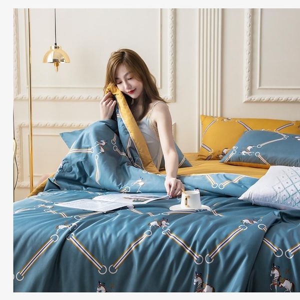 

cool washable tencel quilt for summer with soybean fiber filling plants prints comforter 200*230cm comforters & sets