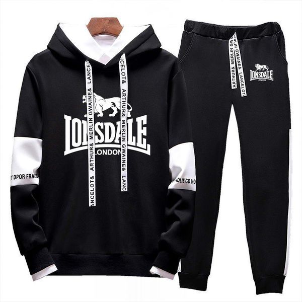 

men's tracksuits 2021 lonsdale mens printing fashion hoodies sweatpants comfortable cotton harajuku trousers sport suit clothes, Gray