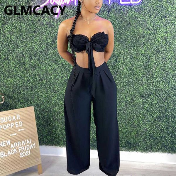 

two piece summer party suits tube & slim pants set 210702, White