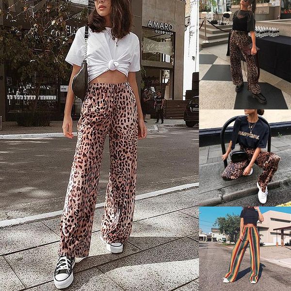 

fashon loose casual wide-leg trousers in leopard print woman pants clothing women's & capris, Black;white