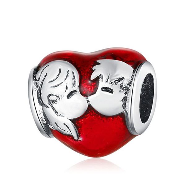

1pcs cute red boy girl heart shap pendant diy beads adapting to original pandora charm bracelet ladies jewelry making gifts, Silver