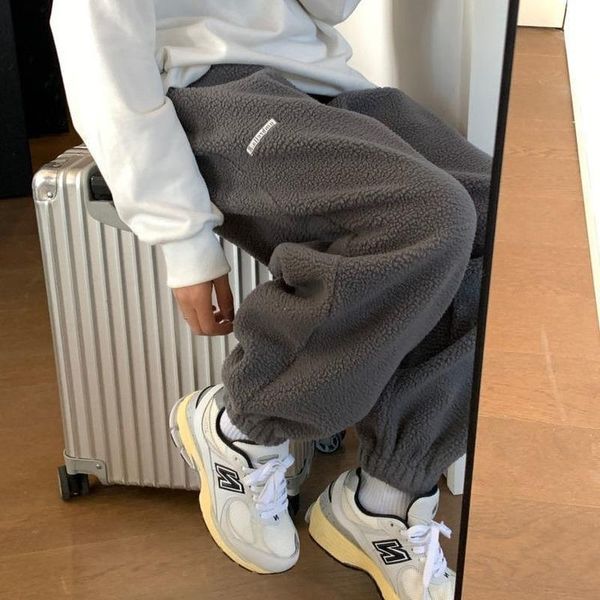 

women's pants & capris hip hop gray fleece harem women oversize harajuku winter jogging black casual trousers korean fashion sweatpants, Black;white
