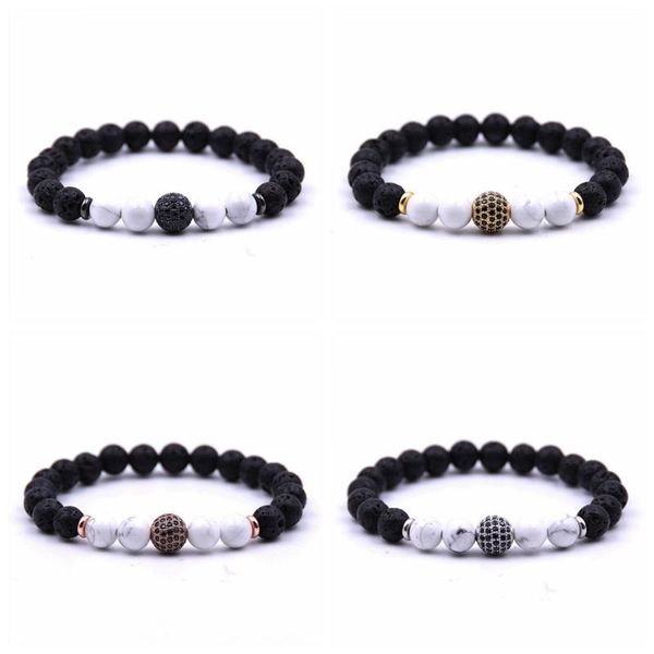 

beaded, strands 8mm lava rock chakra diffuser natural stone yoga beads elastic bracelet bangle for men women, Black