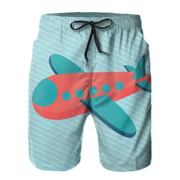 

men's shorts summer beach swimsuit quick-drying swimwear cartoon airplane men breathable male, White;black