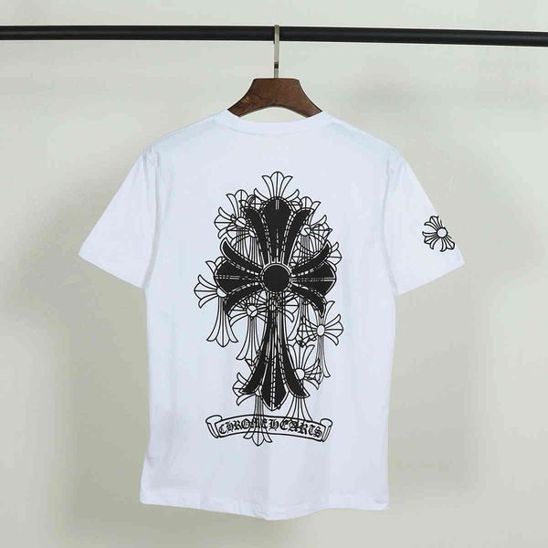 

wu yifan chao brand ch horseshoe classic cross back printed short sleeve t-shirt for men and women, White
