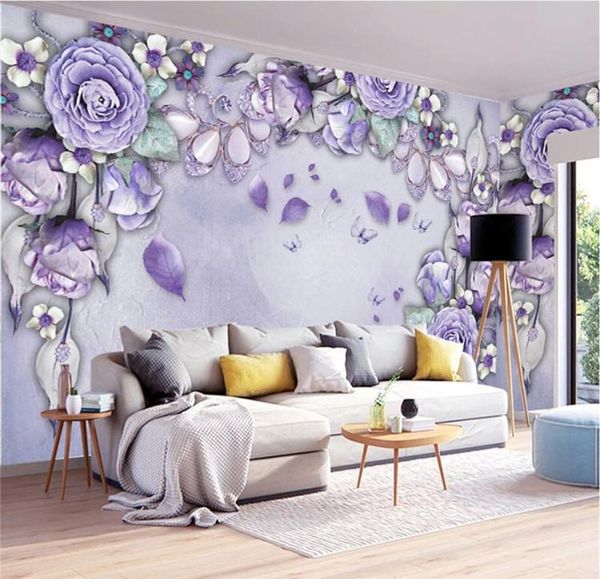 

wallpapers custom po wallpaper 3d mural wall sticker purple modern simple silk jewelry background papel de parede