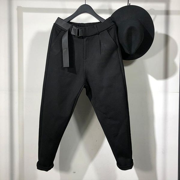

men's pants pure color of male tide autumn winter style is contracted add thick recreational conical slim body turnip, Black