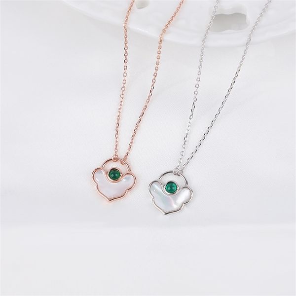

s925 fusuo necklace simple natural mother shell auspicious cloud pattern rich versatile clavicle chain women's jewelry xl-0148, Black