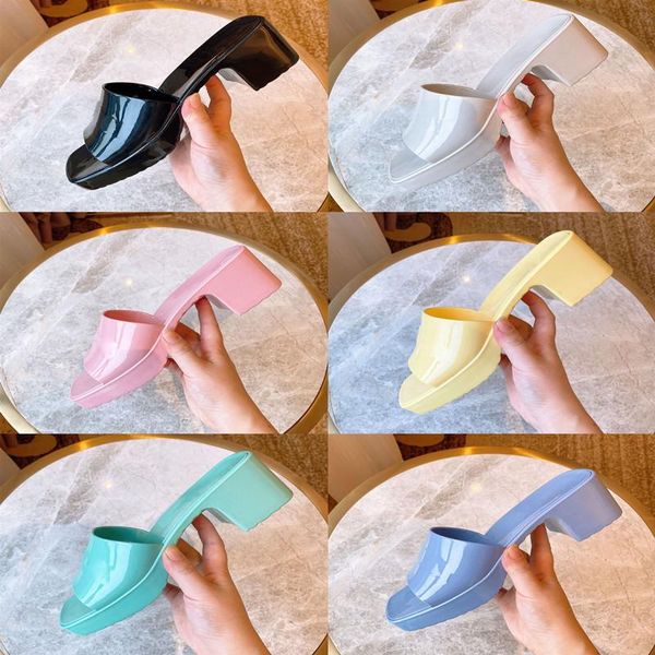 

pvc jelly summer shoes women thick heel slippers 2021 female candy color for, Black