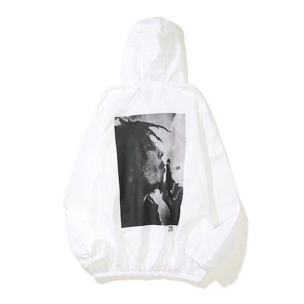 

men's hoodies & sweatshirts off european and american hip hop singer printed thin sunscreen coat sports riding hooded windbreaker, Black
