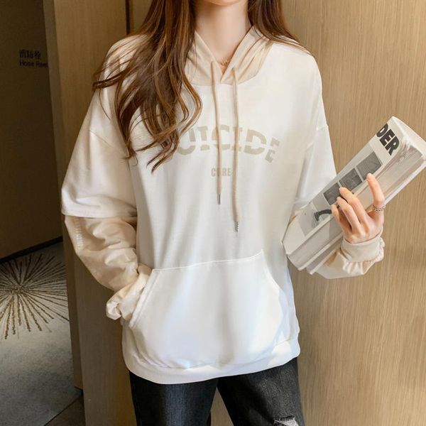 

women's hoodies & sweatshirts harajuku autumn hoodie women fashion letter printed hooded sweatshirt woman casual girls thin fake two cl, Black