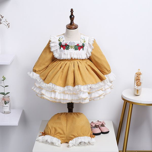 

girls' dresses baby girls spanish embroidery yellow ball gowns children vintage boutique toddler birthday party spain lolita es, Red;yellow