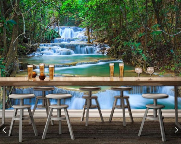 

wallpapers custom nature papel de parede, green forest waterfall fresco for living room bedroom sofa tv backdrop home decor wallpaper