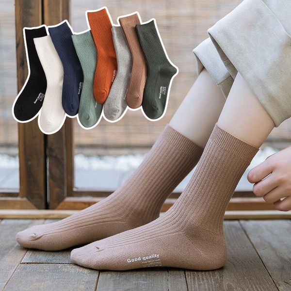 

men's socks 5pairs spring sweat-absorbent deodorant business solid color vertical striped long womens, Black