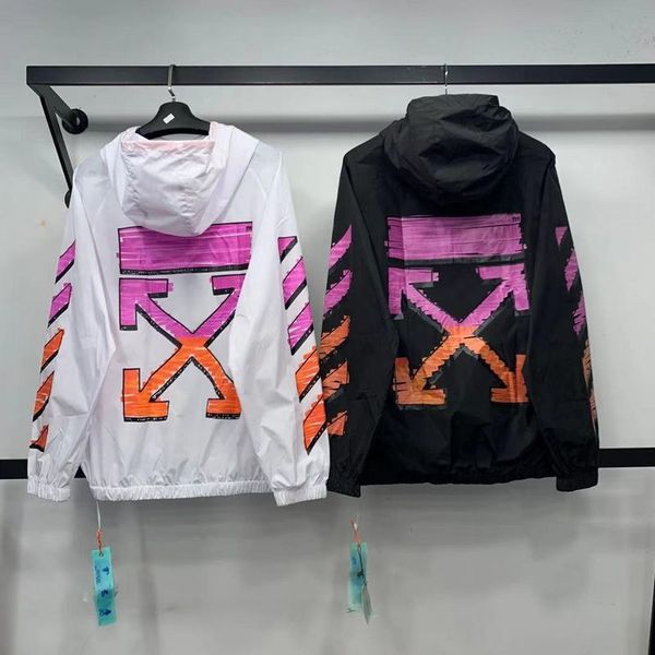 

summer fashion brand ow crayon printed cardigan zipper skin clothes men's and women's sunscreen, Black