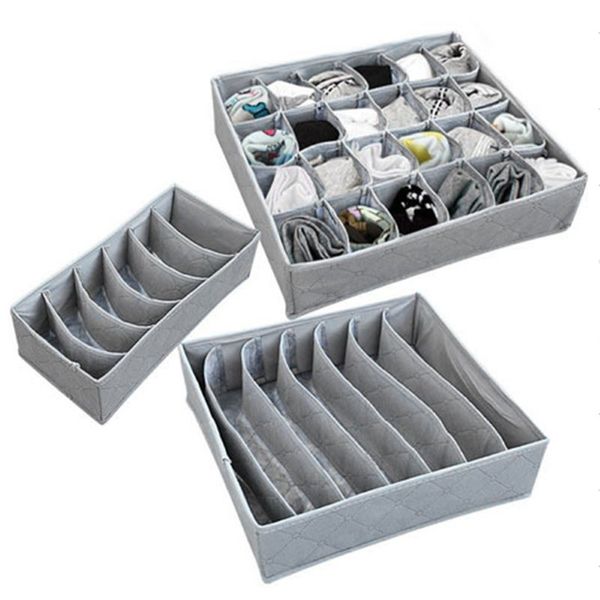 

3 pieces/set of foldable drawer storage box bra tie underwear socks scarf gray