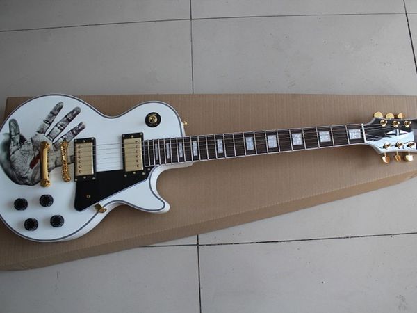 

electric guitar large palm pattern white body gold accessories rose wood fingers
