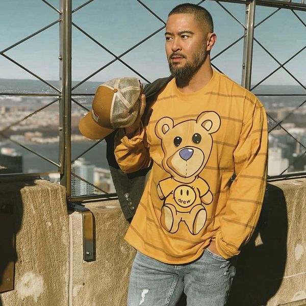 

21ss drew house striped smiley bear long sleeve t shirt fashion designer basic bottoming t-shirt casual loose for men and women couple tees, White;black