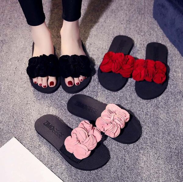 

slippers women bow summer sandals slipper indoor outdoor flip-flops beach shoes fashion female casual flower chanclas, Black