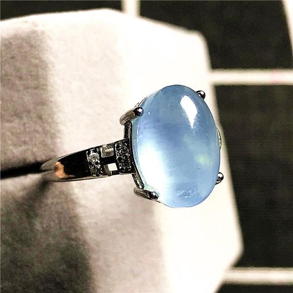 Кластерные кольца 11x8 мм верхний натуральный океанский синий аквамариновый кольцо для женского мужчина подарок хрустальные овальные бусины серебряные камень регулируемые украшения
