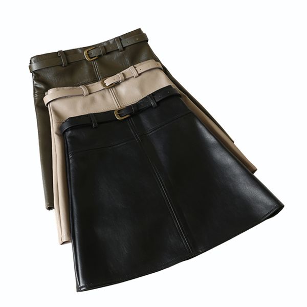 

Skirts Quality Leather Autumn Winter Korean Version High Waist Womens Elegant Zipper Black Green Mini Skirt FNQI