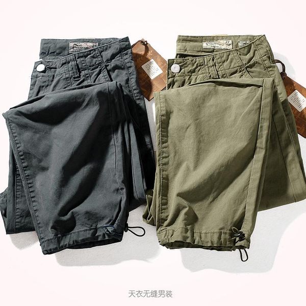 

men's pants four seasons japanese retro loose woven tooling fashion 100% cotton washed old straight casual wide leg, Black