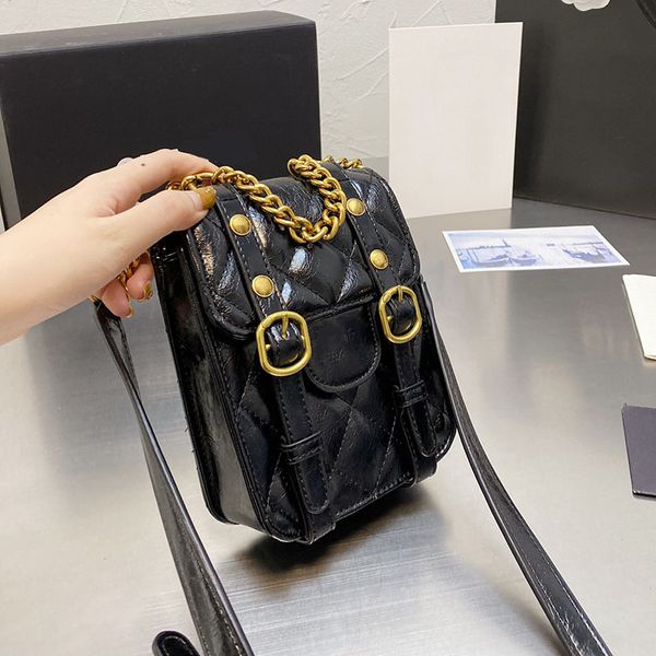 

designer oil wax leather women girls phone pocket bags punk trend message chain tote leather strap crossbody