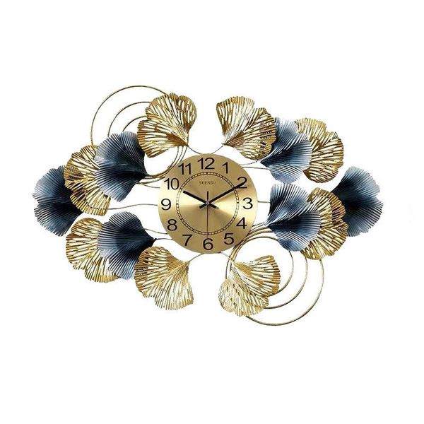 

chinese luxury wrought iron ginkgo leaf wall clock home livingroom hanging decoration porch background sticker crafts clocks