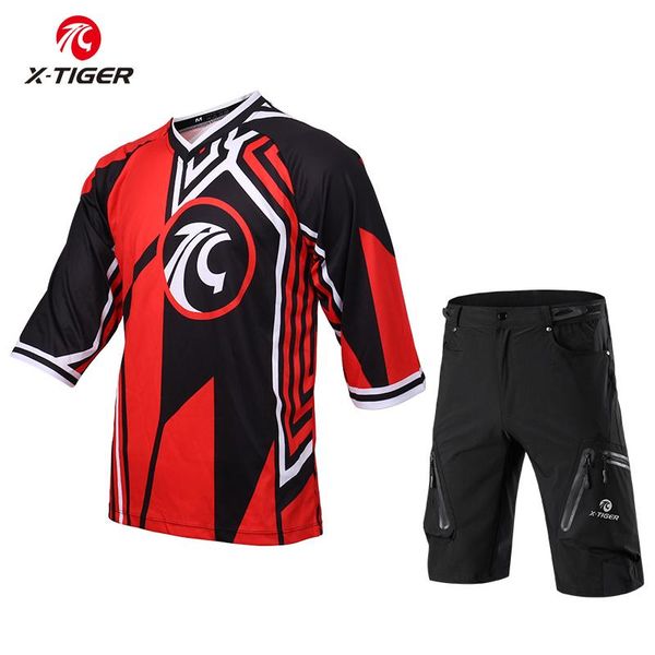 

racing sets x-tiger bike set downhill jersey medium sleeve dh shirt anti-sweat quick-dry bicycle cycling clothes, Black;blue