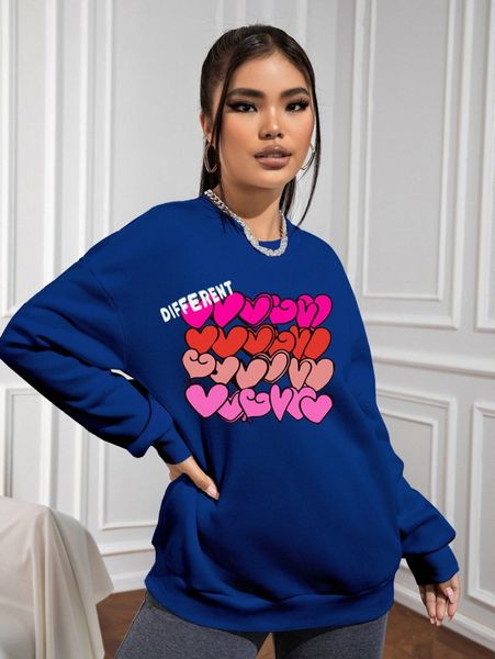 

letter & heart print drop shoulder pullover i4bx#, White;black