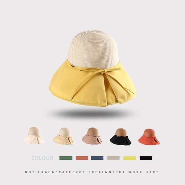 

wide brim hats summer fisherman women hat korean version of japanese literature and art along visor seaside female beach holiday sun, Blue;gray