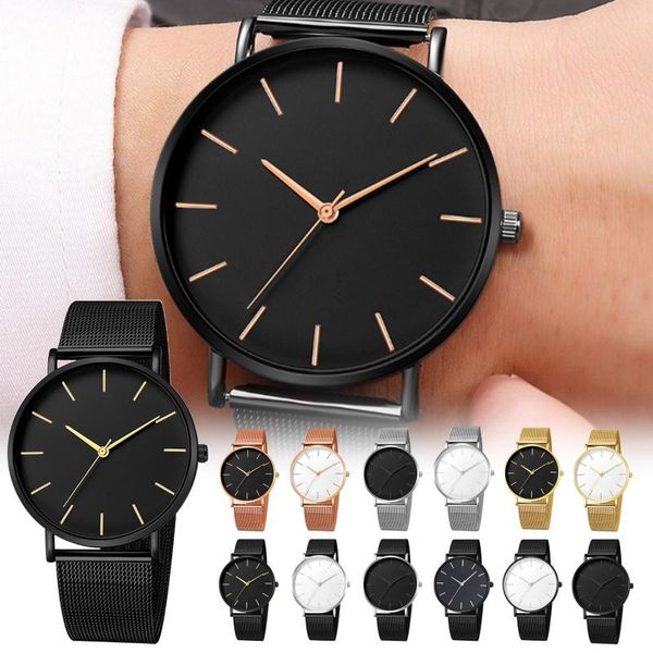 

wristwatches neutral style women men watch luxury stainless steel dial mesh band casual minimalist round male watches quartz wristwatch, Slivery;brown