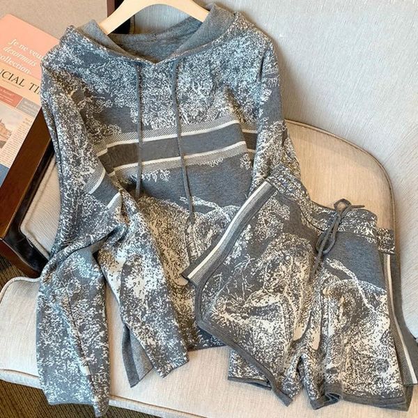 

women's tracksuits women suit spring and autumn style ladies western-style fashion elegant hedging knitted long-sleeved sweater printed, Gray