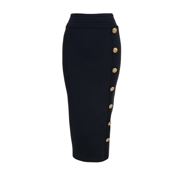 

arrival women button black blue red bodycon bandage skirt designer high waist high street party club pencil skirt 75cm 210724